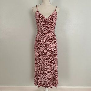 Reformation Gemstone Dress in Grenadine - red with white flowers (size 6)